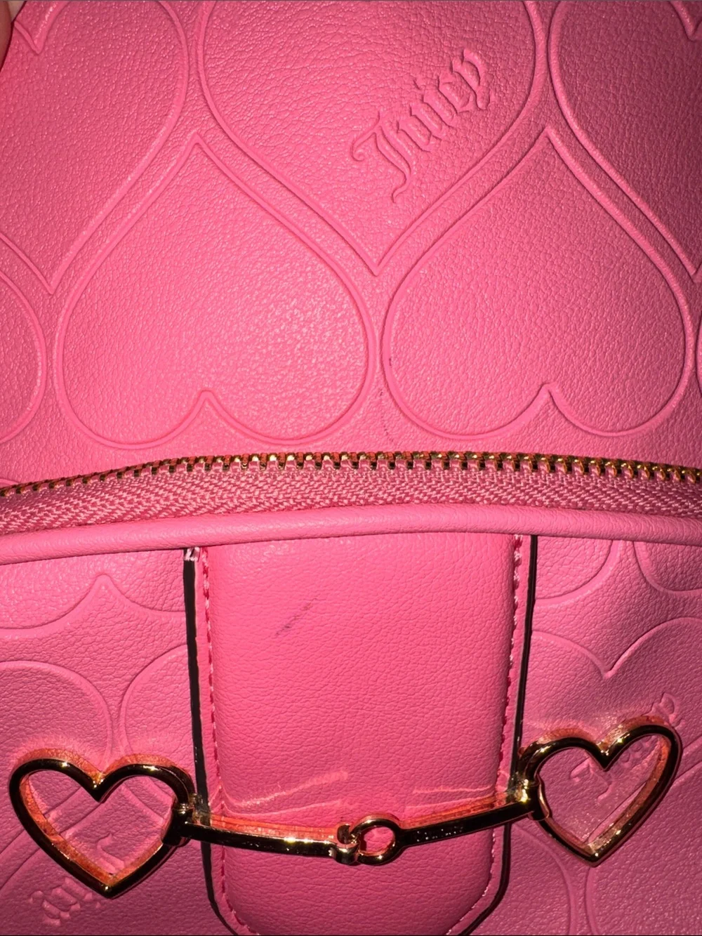 Juicy Couture Coral Pink Heart-Embossed Mini Backpack